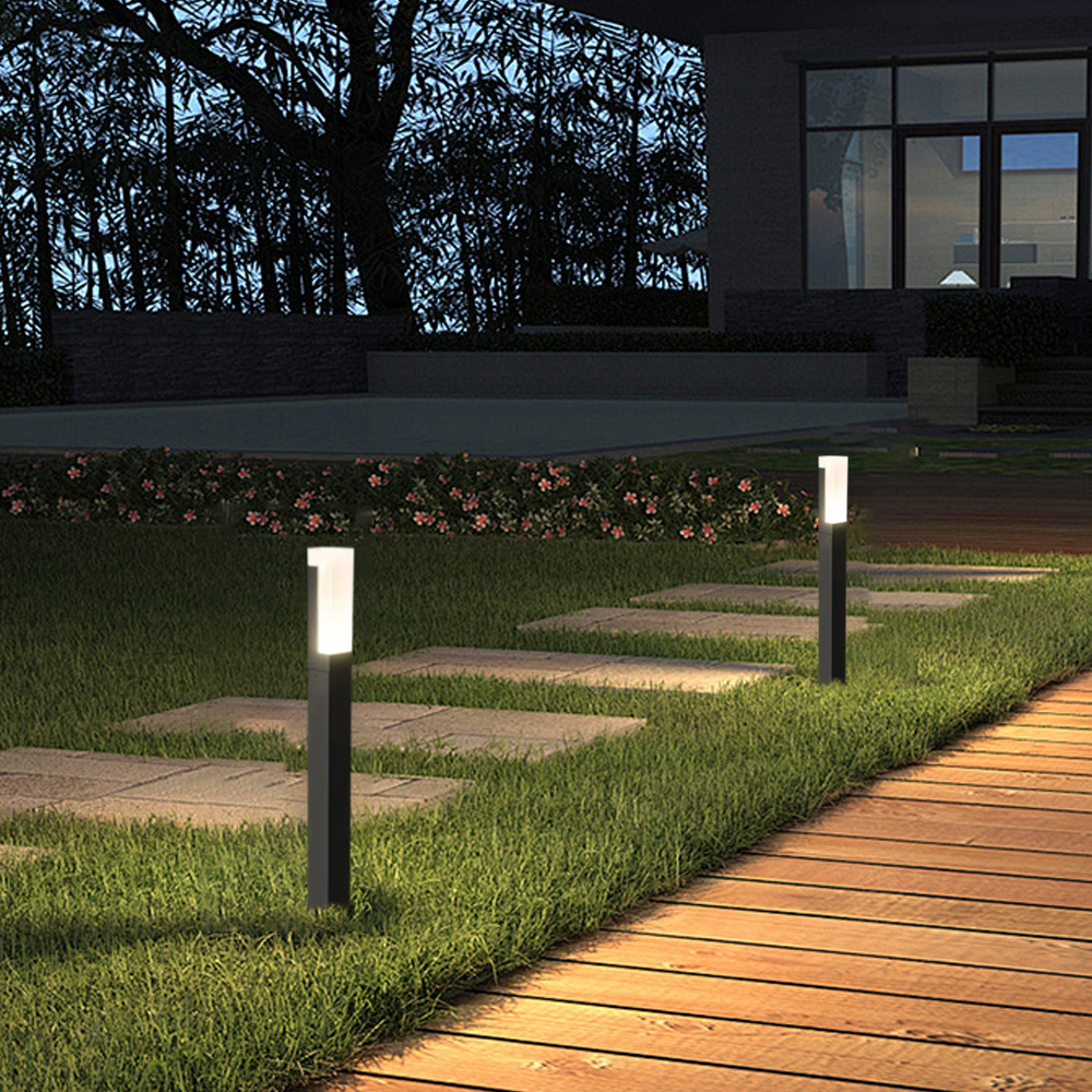 Modern Pathway Lights - Black Metal & Acrylic Rectangular Design for Garden